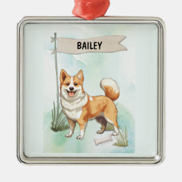Norwegian Lundehund Watercolor Personalized Dog Metalen Ornament