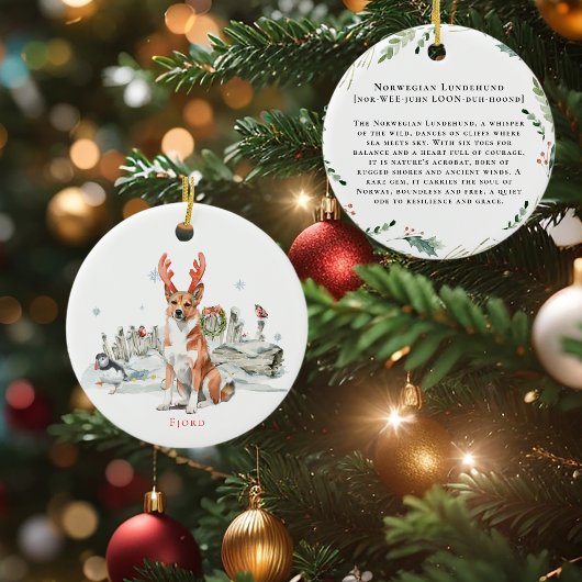 Norwegian Lundehund Waterverf Dog | Monogram Keramisch Ornament