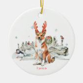 Norwegian Lundehund Waterverf Dog | Monogram Keramisch Ornament (Voorkant)