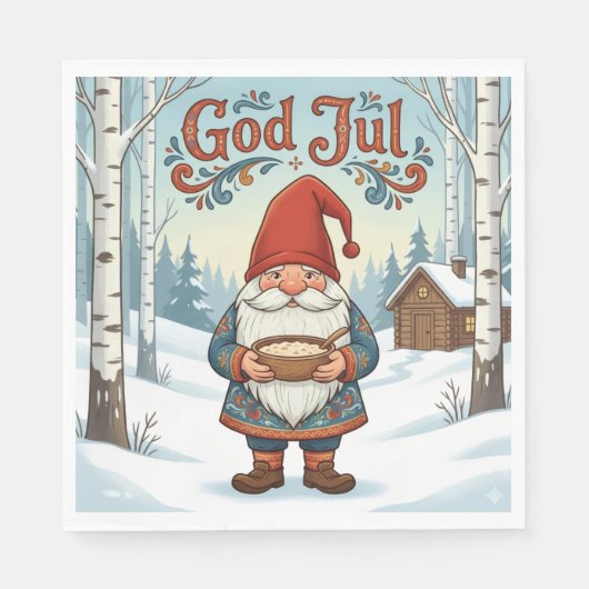 Norwegian Nisse God Jul Christmas Napkins Servet (Voorkant)