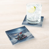 Norwegian Nisse Sledding, Coaster Glazen Onderzetter (Schuin)