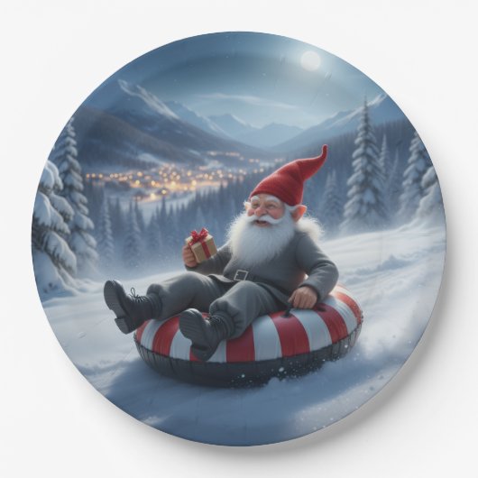 Norwegian Nisse Sledding, Paper Plates Papieren Bordje (Voorkant)