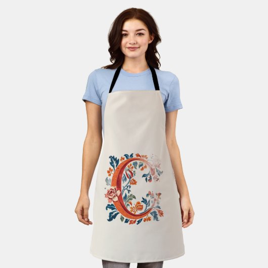 Norwegian Norway Rosemaling Initial C, Apron Schort (Gedragen)