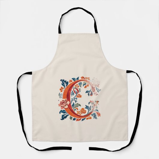 Norwegian Norway Rosemaling Initial C, Apron Schort (Voorkant)