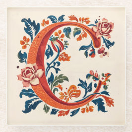 Norwegian Norway Rosemaling Initial C Glazen Onderzetter