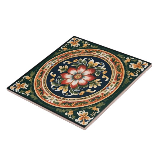 Norwegian Rosemaling Decorative Tegel 1 Tegeltje (Zijkant)
