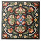 Norwegian Rosemaling Decorative Tegel 2 Tegeltje (Voorkant)