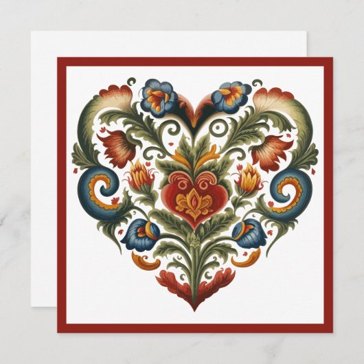 Norwegian Rosemaling Folk Art Heart Valentijns Feestdagenkaart (Voorkant / Achterkant)