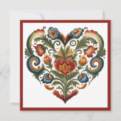 Norwegian Rosemaling Folk Art Heart Valentijns Feestdagenkaart (Voorkant)