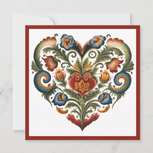Norwegian Rosemaling Folk Art Heart Valentijns Feestdagenkaart