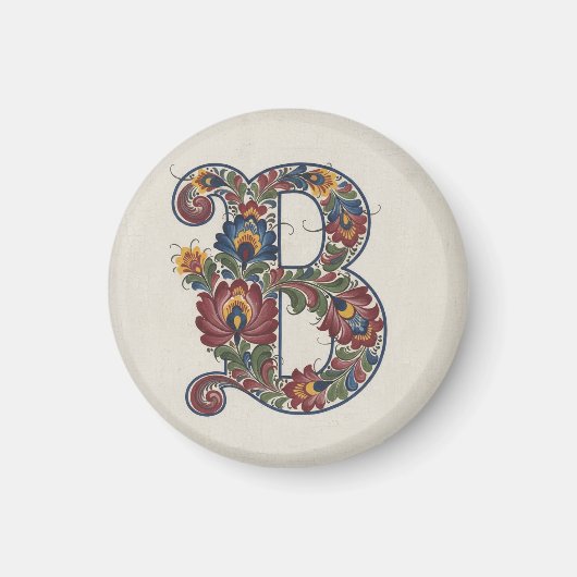 Norwegian Rosemaling Initial B, Coaster Magneet (Voorkant)