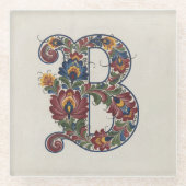 Norwegian Rosemaling Initial B, Glass Coaster Glazen Onderzetter (Voorkant)
