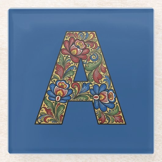 Norwegian Rosemaling Norway Initial Coaster Glazen Onderzetter (Voorkant)