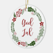 Norwegian & Swedish Merry Christmas Wreath God Jul Keramisch Ornament (Links)