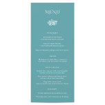 Norwich bruiloft diner menu<br><div class="desc">Dit bruiloft collectie ontwerp is een perfecte mix van elegantie en klassieke stijl. Het belangrijkste kenmerk van het ontwerp is een delicaat bloemmotief dat sierlijk in het midden van de blauwgroen gekleurde achtergrond zit.</div>