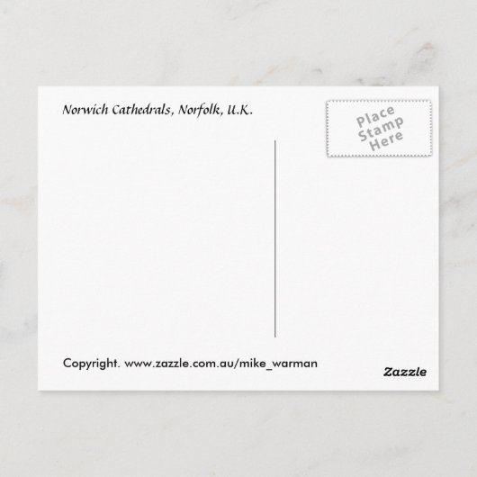 Norwich Cathedrals. Briefkaart (Achterkant)