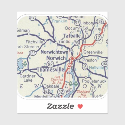 Norwich CT Classic Map Sticker (Vel)