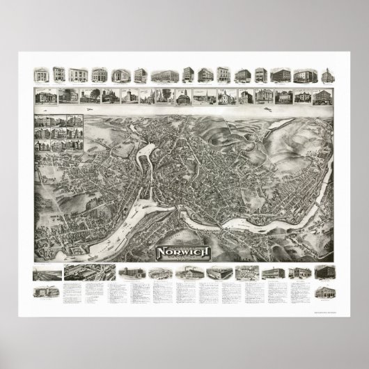 Norwich CT Panoramic Map - 1912 Poster (Voorkant)