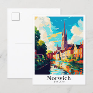 Norwich Engeland Art Vintage Travel Illustratie Briefkaart
