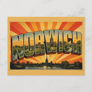 Norwich Engeland Kathedraal Rivier Weiden Vintage Briefkaart