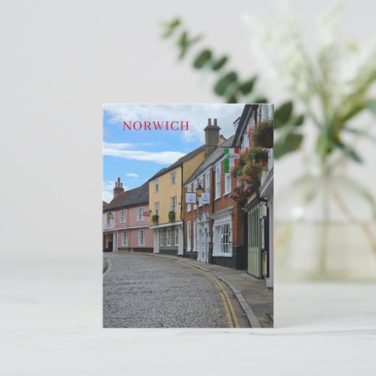 Norwich kleurrijke gebouwen uitzicht briefkaart (Staand voorkant)