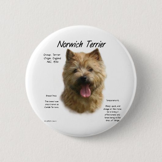 Norwich Terrier Geschiedenis Ontwerp Ronde Button 5,7 Cm (Voorkant)