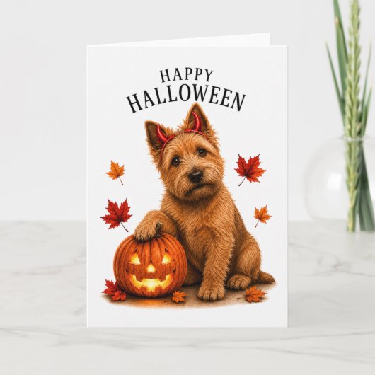 Norwich Terrier Halloween Duivels Hond Kaart (Voorkant)