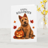 Norwich Terrier Halloween Duivels Hond Kaart (Gele Bloem)