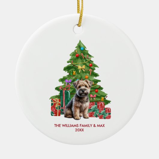Norwich Terrier Hond Gepersonaliseerde Kerstmis Keramisch Ornament (Voorkant)