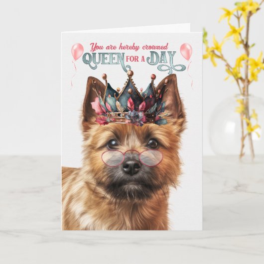 Norwich Terrier Hond Koningin Dag Grappige Verjaar Kaart (Gele Bloem)