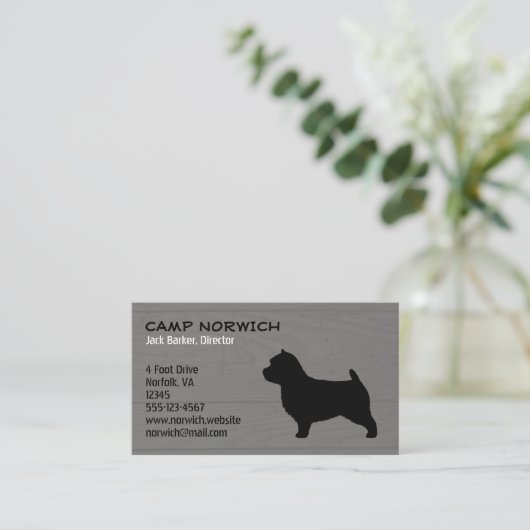 Norwich Terrier Hondenras Silhouette Faux Wood Visitekaartje (Staand voorkant)