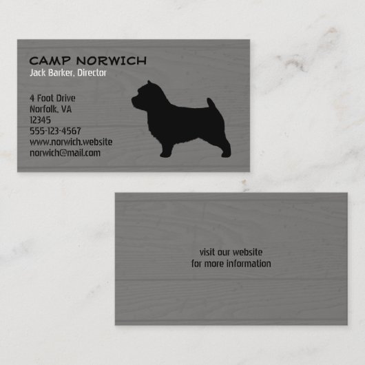 Norwich Terrier Hondenras Silhouette Faux Wood Visitekaartje (Voorkant / Achterkant)