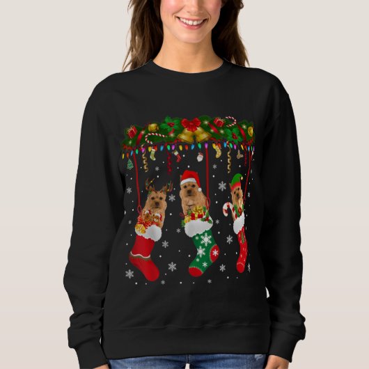 Norwich Terrier in Sock Xmas Reindeer Santa ELF do Trui (Voorkant)