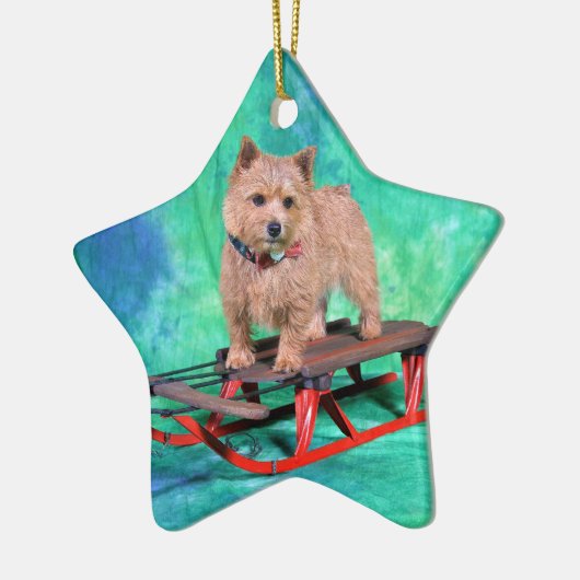 Norwich Terrier Kerstversier Keramisch Ornament (Links)