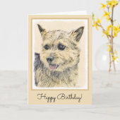 Norwich Terrier Painting - Cute Original Dog Art Kaart (Gele Bloem)