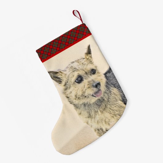 Norwich Terrier Painting - Cute Original Dog Art Kleine Kerstsok (Achterkant (Hangend))
