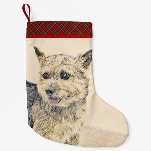 Norwich Terrier Painting - Cute Original Dog Art Kleine Kerstsok (Voorkant)