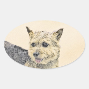 Norwich Terrier Painting - Cute Original Dog Art Ovale Sticker