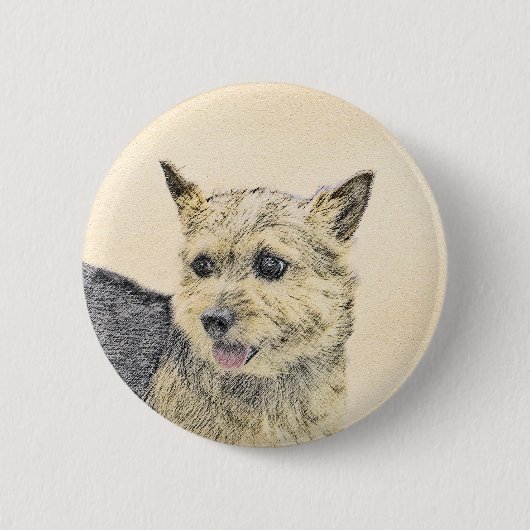 Norwich Terrier Painting - Cute Original Dog Art Ronde Button 5,7 Cm (Voorkant)
