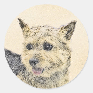 Norwich Terrier Painting - Cute Original Dog Art Ronde Sticker
