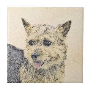 Norwich Terrier Painting - Cute Original Dog Art Tegeltje