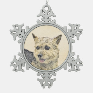 Norwich Terrier Painting - Cute Original Dog Art Tin Sneeuwvlok Ornament