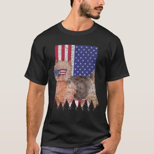 Norwich Terrier Patriotic Dog USA Pride American F T-shirt (Voorkant)