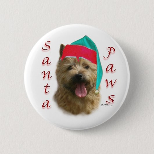 Norwich Terrier Santa Paws Ronde Button 5,7 Cm (Voorkant)