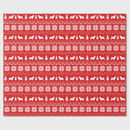 Norwich Terrier Silhouetten Kerstvakantie Rood Cadeaupapier (Vlak)
