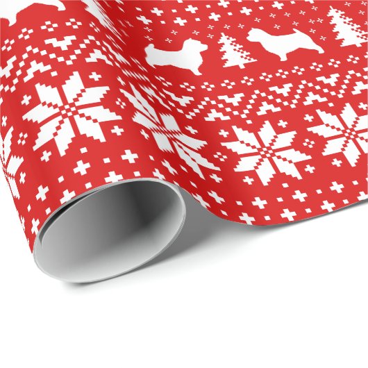 Norwich Terrier Silhouetten Kerstvakantie Rood Cadeaupapier (Rol Hoek)