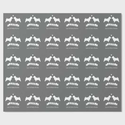 Norwich Terrier Silhouetten Koppel met Tekst Cadeaupapier (Vlak)