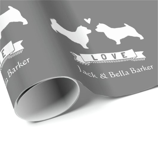 Norwich Terrier Silhouetten Koppel met Tekst Cadeaupapier (Rol Hoek)