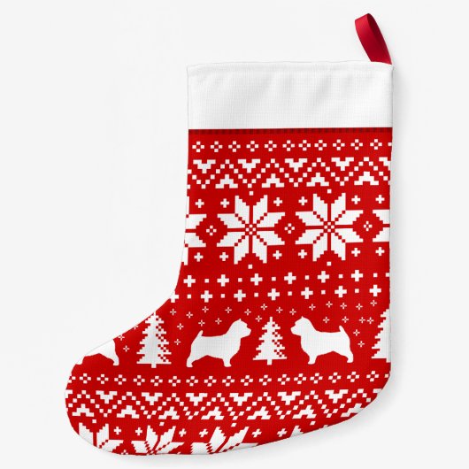 Norwich Terrier Silhouettes Holiday Pattern Cute Kleine Kerstsok (Achterkant)