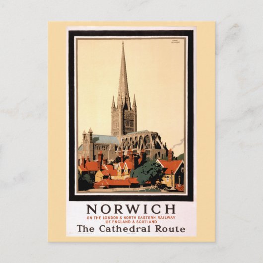 Norwich Vintage Travel Poster teruggezet Briefkaart (Voorkant)